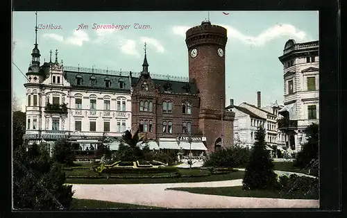 AK Cottbus, Am Spremberger Turm mit Geschäften