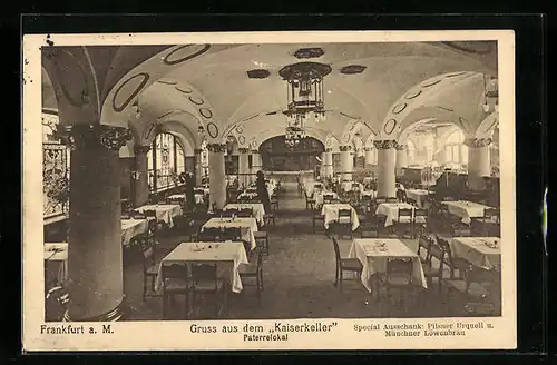 AK Frankfurt a. M., Gasthaus Kaiserkeller, Parterrelokal, Innenansicht