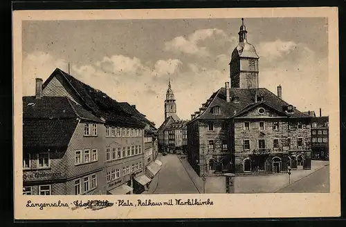 AK Langensalza, Platz, Rathaus mit Geschäften und Marktkirche