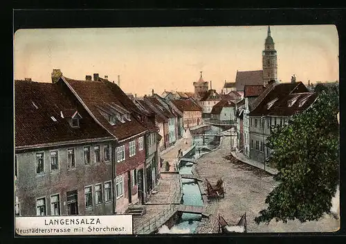 AK Langensalza, Neustädterstrasse mit Storchnest