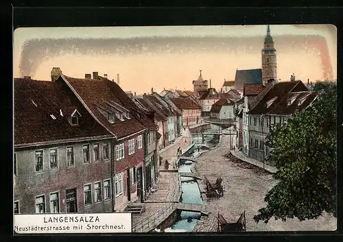 AK Langensalza, Neustädterstrasse mit Storchnest