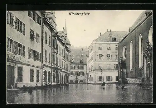 AK Feldkirch, Hochwasserkatastrophe 1910 - Der Kirchenplatz unter Wasser