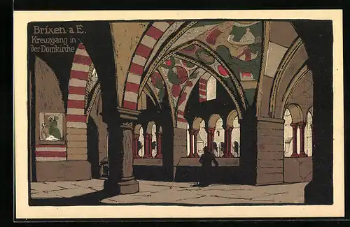 Steindruck-AK Brixen, Kreuzgang in der Domkirche
