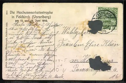 AK Feldkirch, Hochwasserkatastrophe 1910 - Überschwemmte Strasse Graben mit Schulhaus
