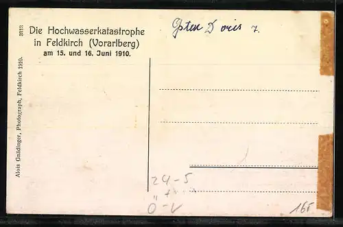 AK Feldkirch, Hochwasserkatastrophe 1910 - Überschwemmungen am Graben mit Schulhaus