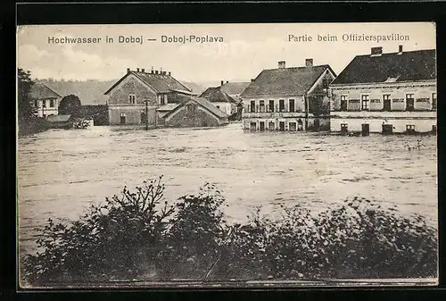AK Doboj, Überschwemmte Strassenpartie beim Offizierspavillon