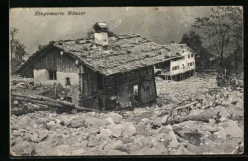 AK Vandans i. Montafon, Eingemurte Häuser, Hochwasser 1910