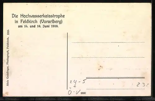AK Feldkirch, Illschlucht mit Margarethenkopf und Kriegerdenkmal, Hochwasser 1910