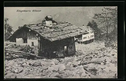 AK Vandans, Eingemurte Häuser, Hochwasser 1910