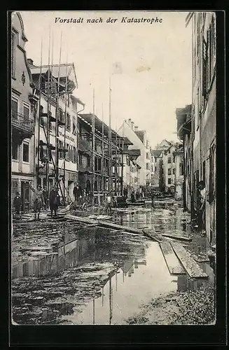 AK Feldkirch, Hochwasserkatastrophe in der Vorstadt, 1910