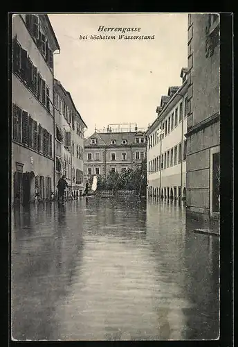 AK Feldkirch, Hochwasserkatastrophe in der Herrengasse, 1910
