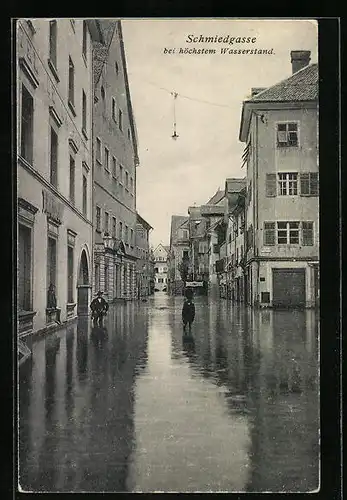 AK Feldkirch, Hochwasserkatastrophe in der Schmiedgasse, 1910