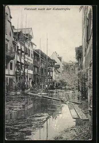 AK Feldkirch, Vorstadt nach der Hochwasserkatastrophe, 1910