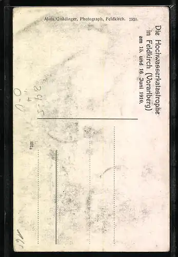 AK Feldkirch, Vorstadt nach der Hochwasserkatastrophe, 1910