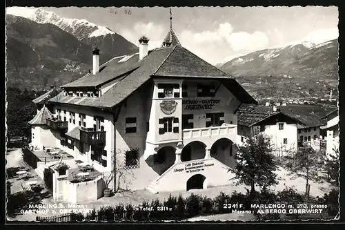 AK Marling bei Meran, Gasthof zum Oberwirt aus der Vogelschau