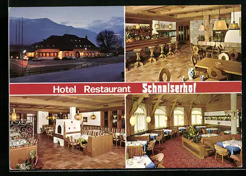 AK Naturns, Hotel Restaurant Schnalserhof bei Dämmerung, Innenansichten