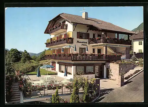 AK Eppan, Pension Maier - Strassenansicht mit Blick in den Garten