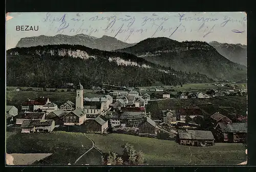 AK Bezau, Ortsansicht aus der Vogelschau
