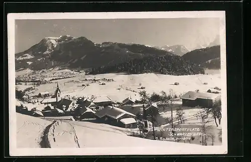 AK Schwarzenberg, Ortsansicht mit Wintersportplatz