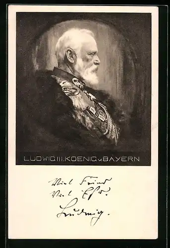 Künstler-AK Portrait von König Ludwig III. von Bayern im Profil