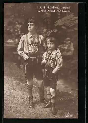AK I. K. H. Erbprinz Luitpold und Prinz Albrecht von Bayern in Lederhosen