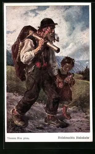 Künstler-AK Thomas Riss: Holzknechts Heimkehr