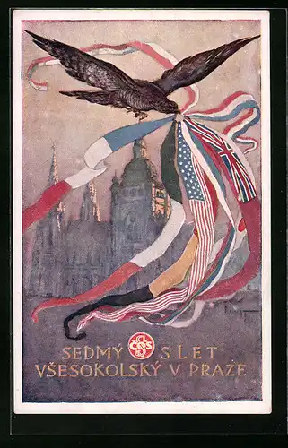 Künstler-AK Praze, Sedmý slet Vsesokolský, Sokol 1920