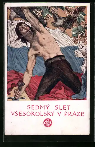 Künstler-AK Praze, Sedmý slet Vsesokolský, Sokol 1920