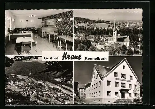 AK Kennelbach, Gasthof Krone, Innenansicht, Ortspartie mit Kirche