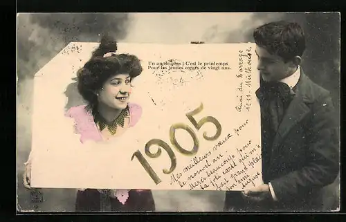 AK Paar zum neuen Jahre 1905