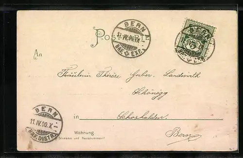 Lithographie Osterengel mit Blüten