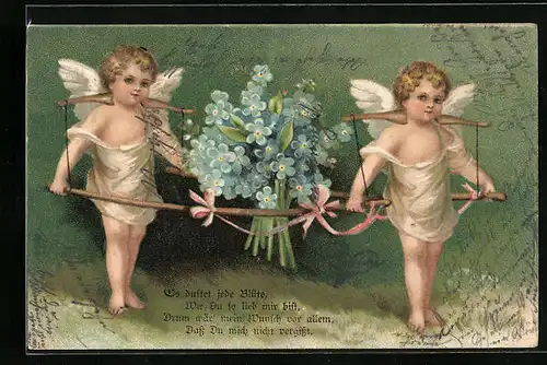 Präge-AK Engel mit Vergissmeinnicht