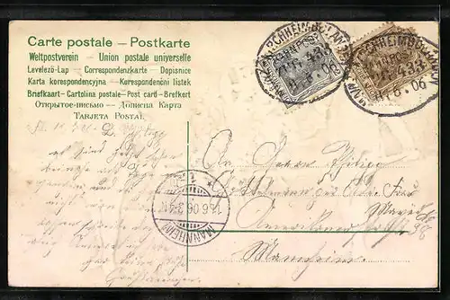 Präge-AK Engel mit Vergissmeinnicht