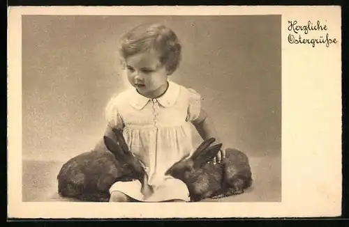 AK Kleinkind mit Osterhasen zum Feste