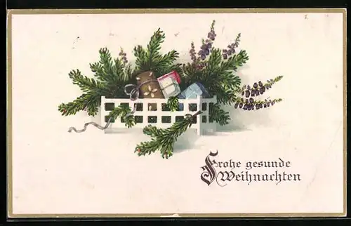 Künstler-AK Frohe Weihnachten, Lebkuchen mit Tannenzweigen