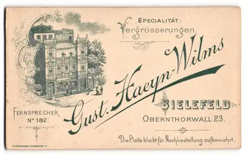 Fotografie Gust. Haeyn-Wilms, Bielefeld, Ansicht Bielefeld, Blick auf das Ateliersgebäude