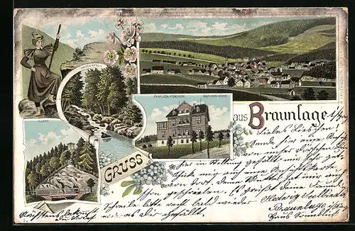 Lithographie Braunlage, Hotel-Pension Sophien-Höhe, Ortsansicht