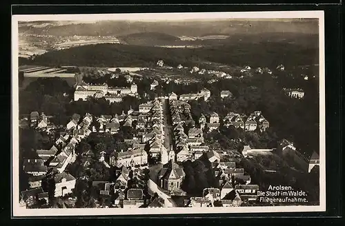 AK Arolsen, Teilansicht mit Strassenpartie, Fliegeraufnahme