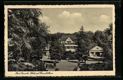 AK Bad Lausick, Blick auf Kurmittelhaus, Bahnpoststempel