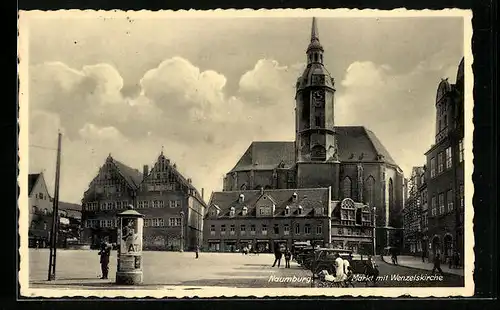 AK Naumburg, Markt mit Wenzelskirche und Litfasssäule