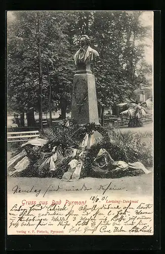 AK Bad Pyrmont, Lortzing-Denkmal mit Kränzen