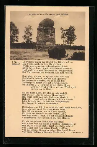 AK Müden, Hermann-Löns-Denkmal, Gedicht über Löns