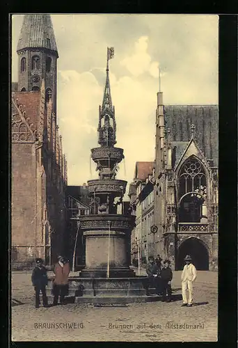 AK Braunschweig, Brunnen auf dem Altstadtmarkt