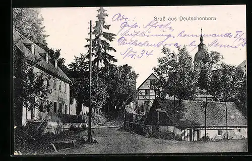 AK Deutschenbora, Ortspartie mit Blick auf Kirche