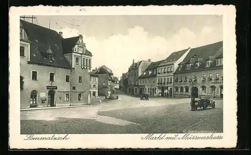 AK Lommatzsch, Markt mit Meissnerstrasse