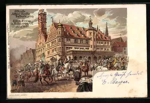 Lithographie Rothenburg a. T., Tillys Umzug in der Stadt im Jahr 1631