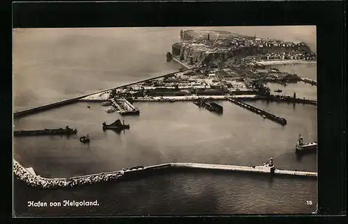 AK Helgoland, Hafen und Insel vom Flugzeug aus