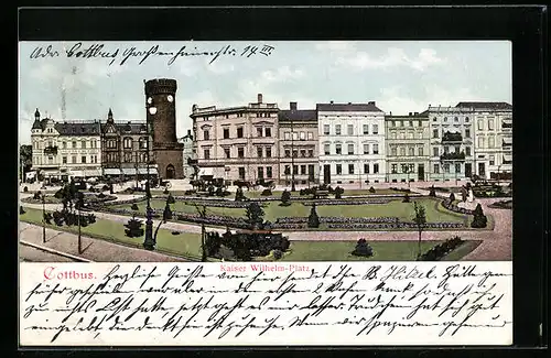 AK Cottbus, Kaiser Wilhelm-Platz mit Blick auf Häuser