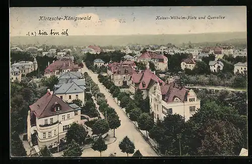 AK Klotzsche-Königswald, Kaiser-Wilhelm-Platz und Querallee aus der Vogelschau