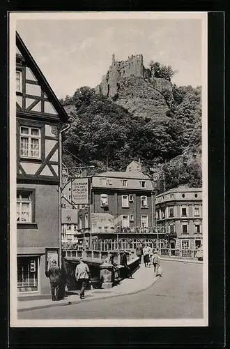AK Oberstein a. d. Nahe, Ortspartie mit Burg